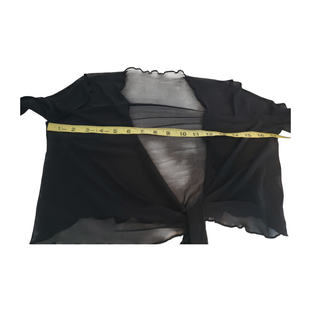 Black Sheer Tie Front Cardigan Jacket Cropped Real Feather Cuffs Tie Front sz s - Picture 12 of 16